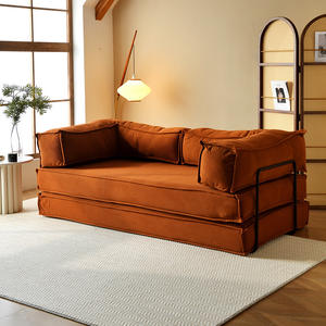Sofá cama Teddy Cx-866 estilo vintage color naranja coral, modular, plegable y convertible, de tela, para sala de estar y uso doméstico. - Product Image 2