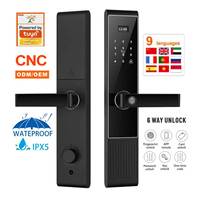 Serrure de porte intelligente biométrique à empreinte digitale avec clavier numérique, poignée push-pull, accès par carte mémoire WiFi et contrôle via l'application Smart Life