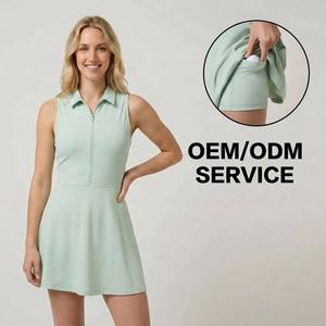 Abito da Tennis Senza Maniche Verde Menta per Donne con Tasca per Palline, <span class=keywords><strong>Vestito</strong></span> Sportivo da Golf a Vita Alta, Logo Personalizzato OEM, Produzione di Abbigliamento Sportivo - Product Image 1