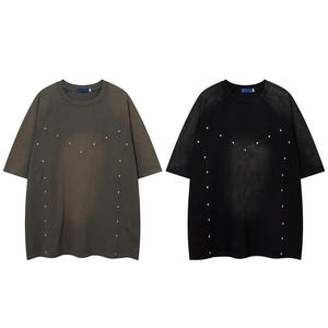 Maglietta oversize da uomo personalizzata in cotone pesante con paillettes nere lavate con acido t-shirt lavorata a mano con perline 300 Gsm t-shirt da uomo - Product Image 2