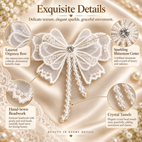 Applique papillon 3D perlée, patch en organza fait main avec cristaux et pompons pour accessoires capillaires, chapeaux, chaussures, mariages et projets DIY