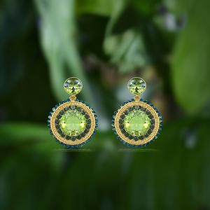 Boucles d'oreilles pendantes en cristal plaqué or PVD, acier inoxydable 316L, pierre verte ronde durable et résistante - Product Image 3