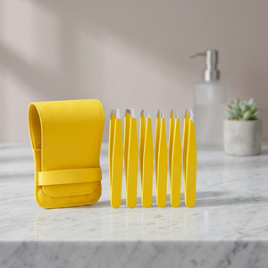 Juego de Pinzas para Cejas de Acero Inoxidable Amarillo, Punta Puntiaguda, Estilo Moderno y Duradero, con Estuche - Product Image 2