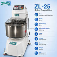 Amasadora Espiral Profesional de 25 kg, Tazón Mezclador de Masa de 80 L, Capacidad para 40 kg de Masa, Máquina para Amasar Pan de Doble Velocidad para Panadería