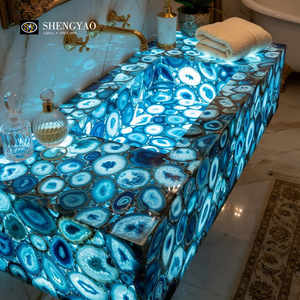 Évier en agate bleue naturelle avec option rétroéclairée, <span class=keywords><strong>lavabo</strong></span> de salle de bain translucide illuminé - Product Image 5
