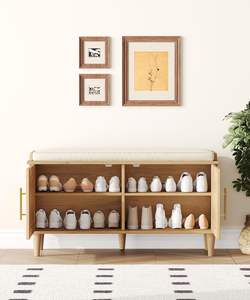 <span class=keywords><strong>Banc</strong></span> de Rangement à Chaussures Wenfeng OEM/ODM Moderne avec Étagère Réglable, Pieds en Bois Massif Naturel et Coussin pour <span class=keywords><strong>Entrée</strong></span> - Product Image 2
