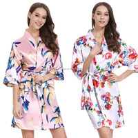 RTS 10 couleurs mode femmes vêtements de nuit imprimé fleuri Satin Robe Floral vêtements de nuit décontractés maison vêtements Robe de nuit