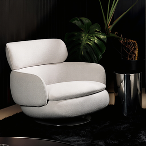 Fauteuil de salon pivotant et à bascule en tissu lin blanc, style Teddy, haut de gamme et moderne - Product Image 2