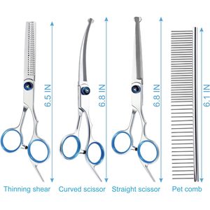 ชุดกรรไกรตัดแต่งขนสุนัข สแตนเลสสตีล สำหรับมืออาชีพ พร้อมหวีและกล่องเก็บ - Product Image 6