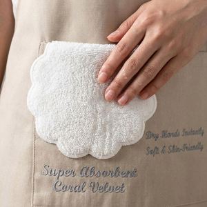 Waterproof Kitchen With Integrated Coral Velvet Side Hand Towels, 2-Pack Beige & Black 'Cooking' Printed Chef <b>Apron</b> - Product Image 4