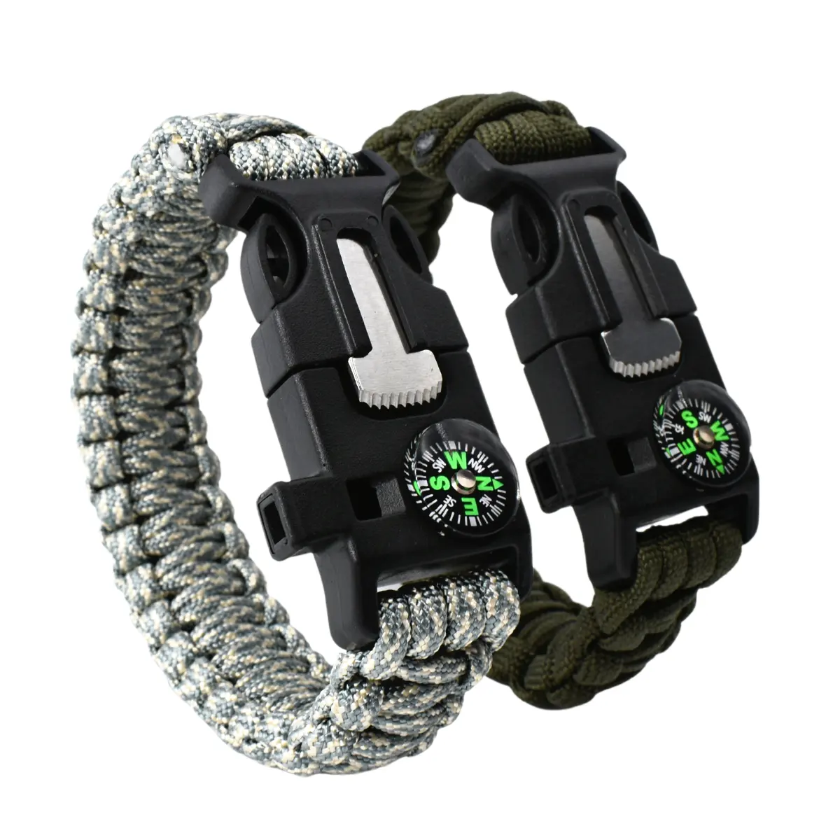 Anthrive Factory OEM Tactical Camping Accessories Survival Parachute cord Bracelets with Flint Fire Starter Whistle Compass