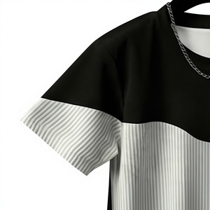 T-shirt thermique pour homme 100 % coton, noir et blanc, col rond, imprimé, style urbain, respirant, en tissu tricoté sur le devant, idéal pour l'été - Product Image 3