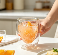 Tasse en verre borosilicate à double paroi faite à la main, motif fraise en relief, résistante à la chaleur, pour café, thé, lait, usage domestique Wuso