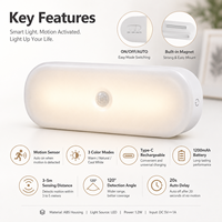 Veilleuse sans fil à détecteur de mouvement, lumière LED rechargeable pour placard avec luminosité réglable, 3 modes de couleur et fixation magnétique
