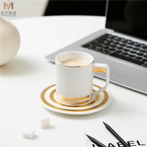 Fashion Light Luxury Gold Striped 240Ml 8Oz Afternoon Tea <b>Cup</b> Tea <b>Cup</b> and Saucer Set Personalized Mugs <b>Ceramics</b> Mugs - Product Image 4
