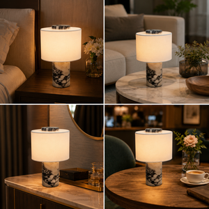 Lámpara de Mesa Recargable de Mármol con Pantalla de <span class=keywords><strong>Lino</strong></span>, Inalámbrica, Táctil, Regulable, Luz Ambiental para Mesita de Noche, Lámpara de Escritorio Cilíndrica de Lujo - Product Image 4