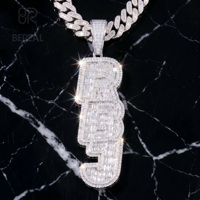 Pendentif vertical personnalisé avec nom en moissanite VVS, testée au diamant, style Hip Hop Iced Out, lettre en diamant baguette, bijoux pour hommes