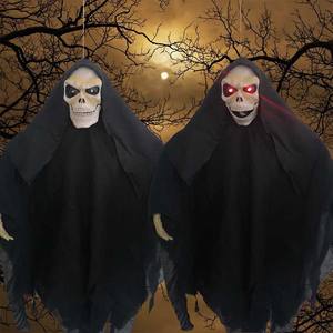 Decoración de Halloween 6 'Colgante de tamaño real Iluminado Goblin Calabaza Hombre Voz espeluznante Decoración de utilería de Halloween con cara brillante - Product Image 2