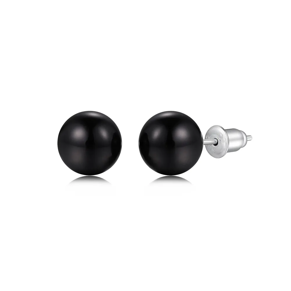 Boucles d'oreilles Dylam Minimalist Design personnalisées en argent sterling 925 plaqué rhodium et agate noire de tailles multiples pour femmes