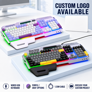 Clavier de jeu rétroéclairé RGB <span class=keywords><strong>GK50</strong></span> à 104 touches, filaire USB, panneau métallique ergonomique avec repose-poignets pour PC et bureau - Product Image 3