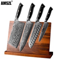 Amszl Ensemble de 5 couteaux de chef de cuisine 67 couches en acier damas avec manche G10 Santoku Utulity Cleaver Support magnétique inclus