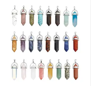 Pendentif en cristal pour Chakra, personnalisé, pointe hexagonale, en pierre naturelle, en forme de puces, vente en gros, 50 pièces