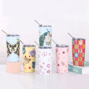 Gobelet isotherme personnalisé en acier inoxydable de 20 oz avec couvercle et paille - Tasse à café de voyage isolée pour cadeaux promotionnels - Product Image 2