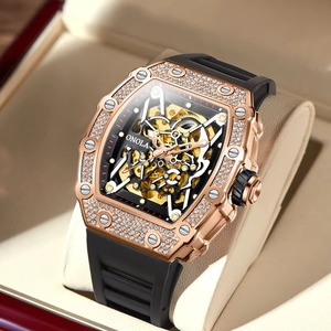 Drioshipping reloj mecánico esqueleto de lujo para hombres logotipo personalizado movimiento automático esfera luminosa caja y banda de acero inoxidable - Product Image 2