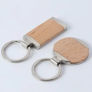 High Quality Wood Blank Keychain Metal Key Holder Promotion Gift For Sale Wooden Keyring