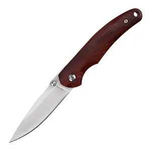 Free Shipping 440 Stainless Steel Folding Knife with Redwood Handle - Perfect for Outdoor and Home Use