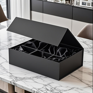 Boîte cadeau en carton rigide noir simple, personnalisée, fabriquée à la main, avec fermeture magnétique, vente en gros d'usine - Product Image 3