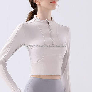 Half Zip Sports Yoga Jacket Autumn Winter Tight Long Sleeve Short Style Running Jacket Slim Fit Slimming Fitness Wear - Product Image 3