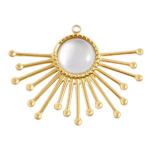 Pendentif soleil en acier inoxydable avec incrustation de coquillage naturel, breloque de collier bohème rayonnante pour la fabrication de bijoux DIY - Product Image 5