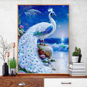 <span class=keywords><strong>Cuadros</strong></span> Personalizados <span class=keywords><strong>para</strong></span> Decoración del Hogar, Pintura de Diamantes de Pavo Real Azul, Kit de Pintura por Números con Lienzo Completo - Product Image 1
