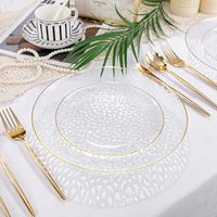 Assiettes jetables en plastique transparent Baisente Luxury BST Gold Rim, design martelé robuste, pour mariage, fête, usage quotidien