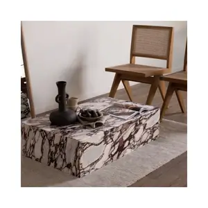 SHIHUI Natural Stone Modern Calacatta Viola Marble Floor Plinth Stand Set Pedestal Coffee End Table Luxury Marble Center Coffee