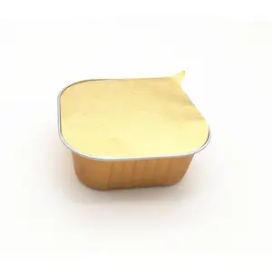 Food grade gold color airtight 300ML disposable takea way food box square dessert cup small aluminum foil pans with covers