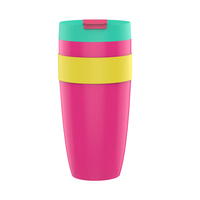 Mug de voyage en Tritan PP 500ml 400ml, tasse à café réutilisable avec couvercle rabattable, design bicolore pour le bureau, les trajets domicile-travail, le camping et les activités de plein air