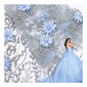 Di fascia alta Blingbling 3D ricamato tessuto 3D fiore lustrino Glitter tessuto Tulle per abito da festa - Product Image 1