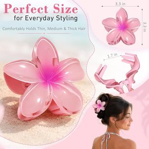 Barrettes à cheveux en plastique florales pour femmes, motif fleur de frangipanier hawaïenne, pour l'été et les fêtes, vente en gros, en carton - Product Image 6