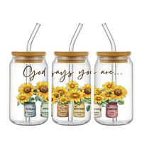 Autocollant floral pour verres, transfert UV DTF DIY, étiquette en cristal 3D, étiquette en cristal imperméable et résistante aux rayures 12oz