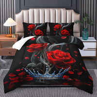 Ensemble de couette à motif floral de roses rouges de la Tour Eiffel de Paris, ensemble de literie moderne, toutes saisons, taille complète, queen, king