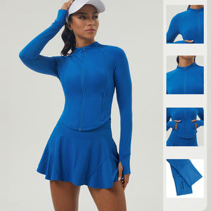 Setelan Golf 2 Potong Terbaru, Jaket Lengan Panjang Slim dengan Ritsleting dan Rok, Kualitas Tinggi, Warna Nude, Pakaian Olahraga Wanita untuk Gym dan Tenis - Product Image 2