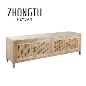 रतन गेट स्टोरेज के साथ मनोरंजन केंद्र, प्राचीन टीवी कैबिनेट ठोस लकड़ी डिजाइन लिविंग रूम मीडिया कंसोल टीवी स्टैंड कस्टम - Product Image 3