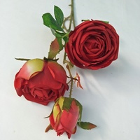 Rose artificielle réaliste en soie à 3 têtes, bords brûlés, couleur automne vintage, pour photographie de mariage et Noël