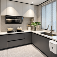 Meuble de cuisine minimaliste sur mesure, finition grise, design modulaire, solution de rangement d'angle pour projets de rénovation d'appartements modernes