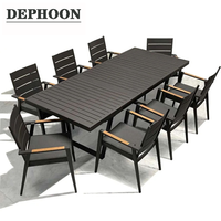 Ensemble de mobilier de jardin moderne pour patio, balcon, chaise avec accoudoirs en aluminium imperméable, ensembles de salle à manger, table de salle à manger d'extérieur, ensemble de 8 chaises empilables