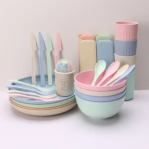 29 Pcs Eco Friendly Plates And Cutlery Dinnerware Set Reusable Wheat Straw Tableware Wheat Straw Bowl