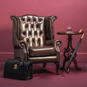 Chaise de salon en cuir synthétique, siège de style américain Antique - Product Image 1
