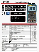 Multimètre numérique ZOYI haute précision True RMS, ampèremètre, voltmètre, testeur intelligent de condensateurs, de température, NCV, Ohm, Hz, 10A